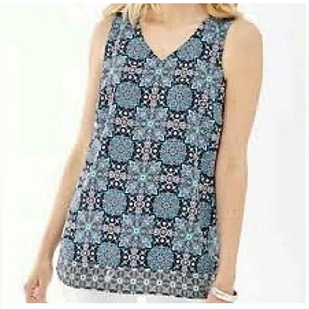 J Jill Sleeveless V-Neck Layered Tunic Top Medallion Print